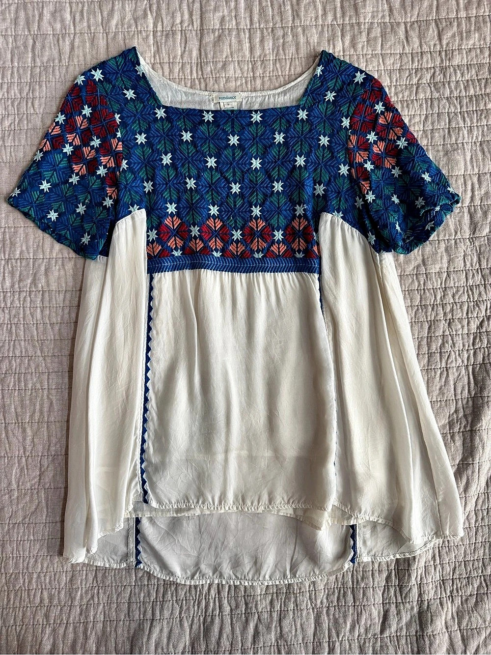 Sundance Embroidered Geometric Tunic in Blue & White Small